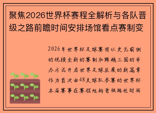 聚焦2026世界杯赛程全解析与各队晋级之路前瞻时间安排场馆看点赛制变化 聚焦2026世界杯赛程全解析与各队晋级之路前瞻时间安排场馆看点赛制变化